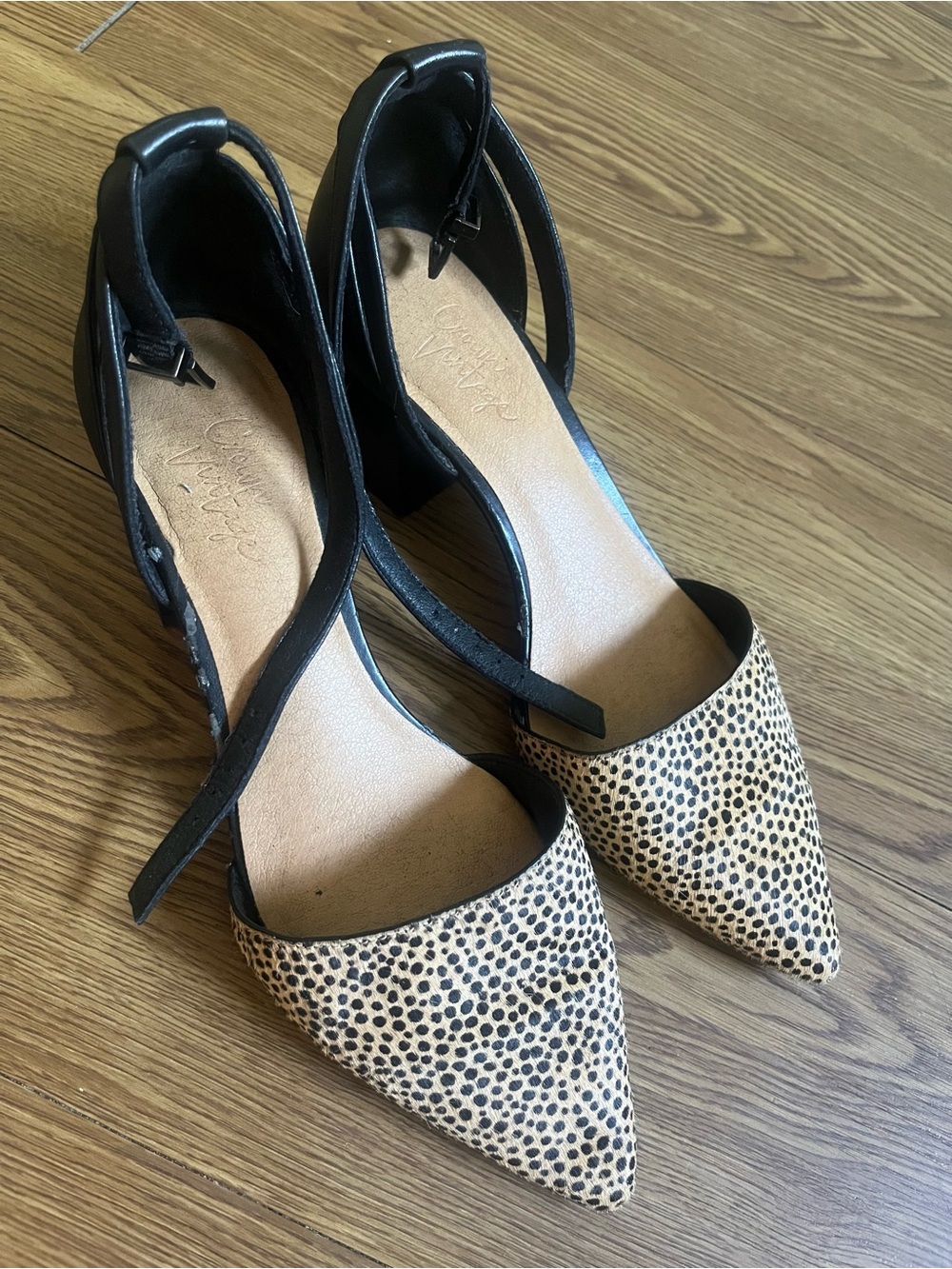 Copper Vintage leopard print kitten heels.